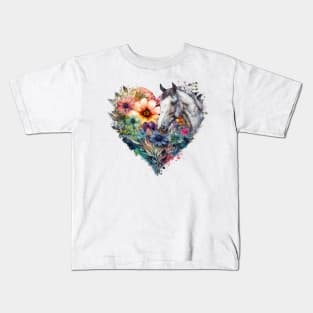 Floral Heart with Horsehead Kids T-Shirt